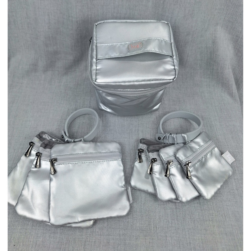 Lug Twinkle Box Metallic Silver Jewelry Cosmetic Case Bundle with 7 Pouches